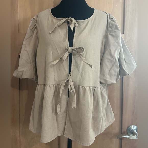 a new day Tops - a new day Tan Blouse with Bow Details